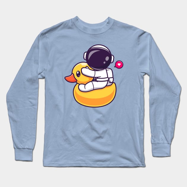 Cute Astronaut Riding Duck Balloon Cartoon Long Sleeve T-Shirt by Catalyst Labs